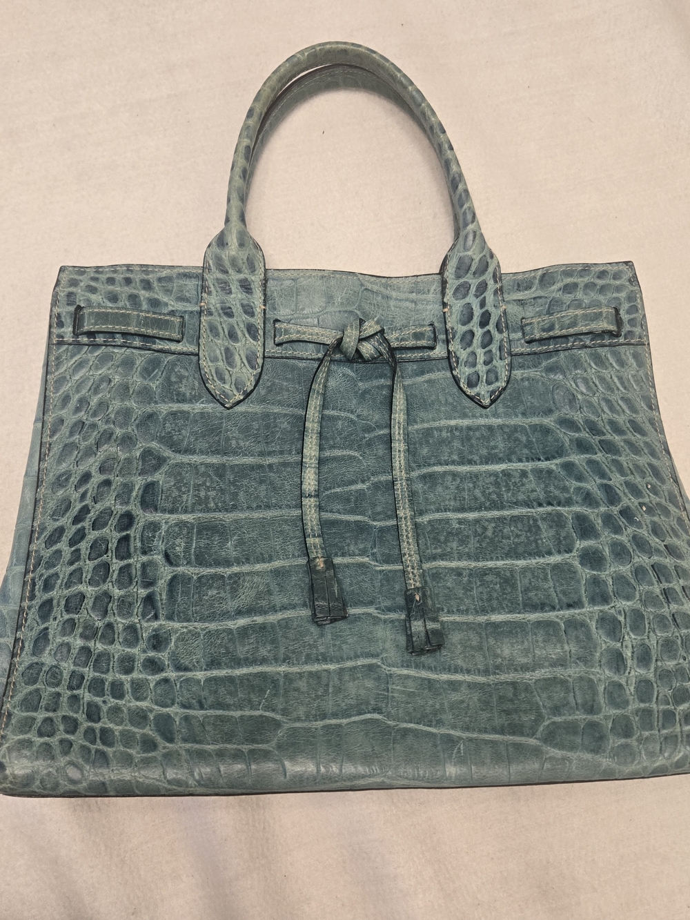 Dooney & Bourke Teal Croc-Embossed Leather Satchel